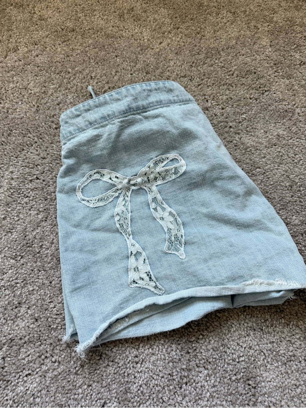 Light Wash Denim Wrap Skort with Lace Bow Detail